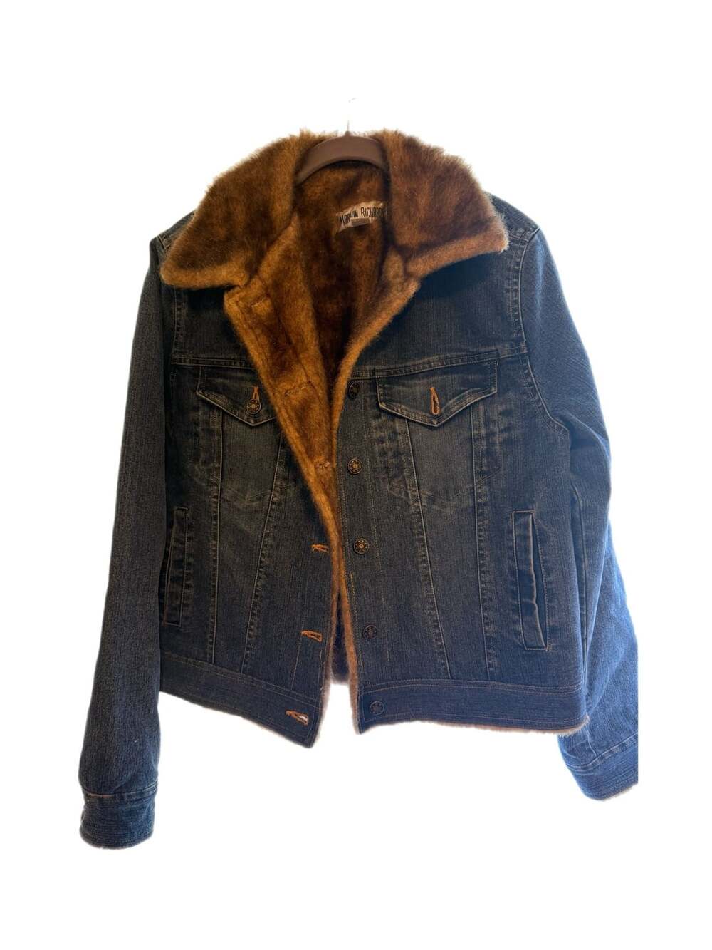 Marvin Richards Women Blue Denim Jean Jacket With Faux Fur Lining Size M